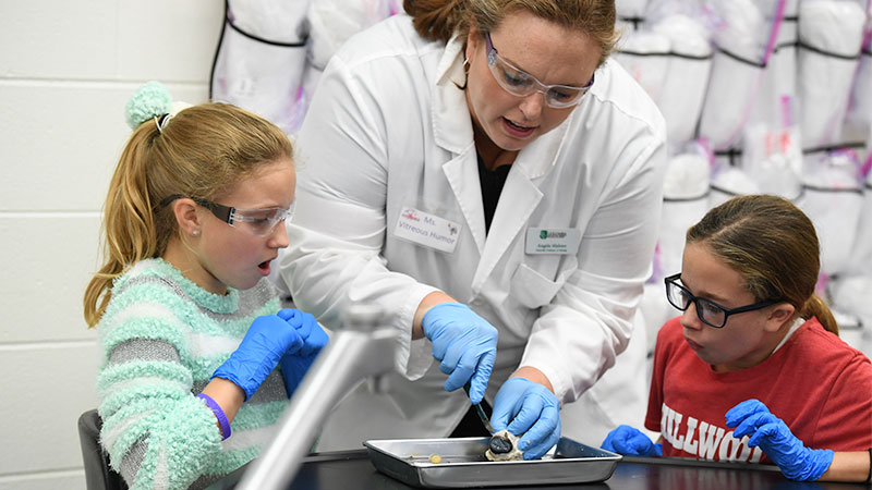Children working in science lab