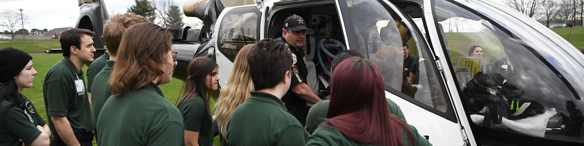 EMS students with Life Flight helicopter