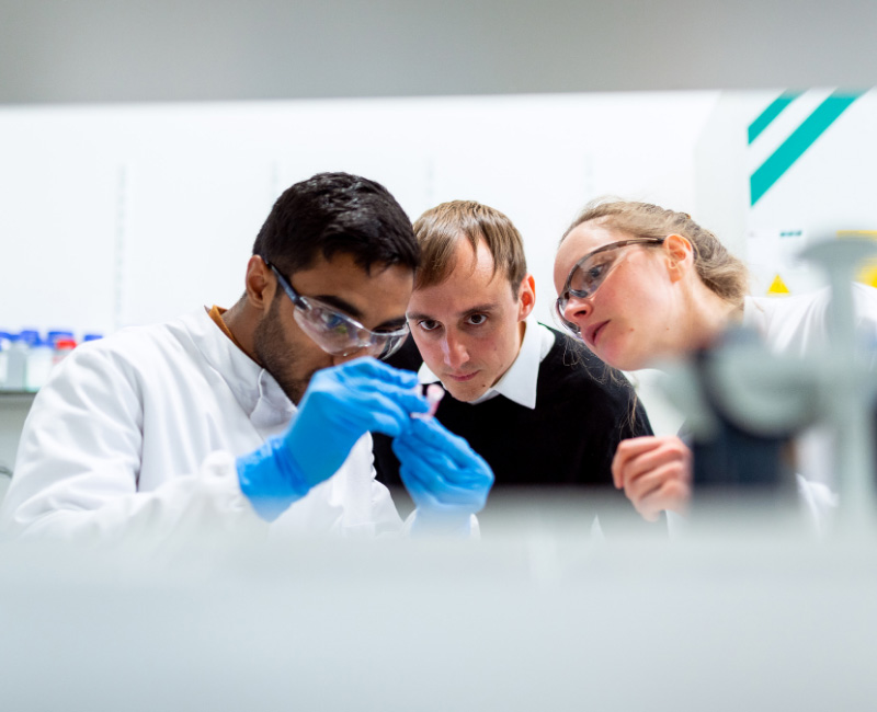 3 people working on an experiment