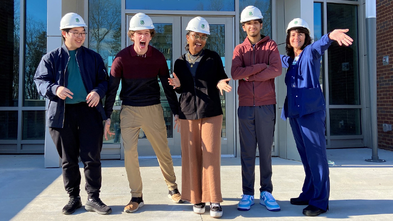 Students wearing hard hats