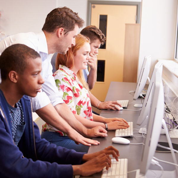 students around computer