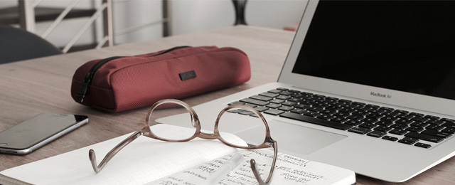 laptop, notebook, glasses, phone