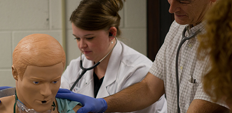 People using stethoscopes on a dummy