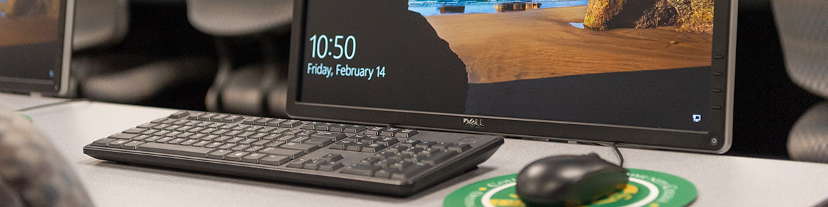 keyboard and computer in computer lab