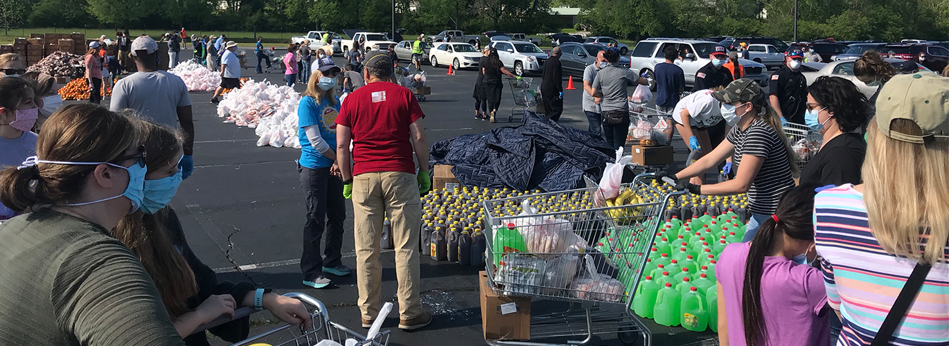 People at food pantry event