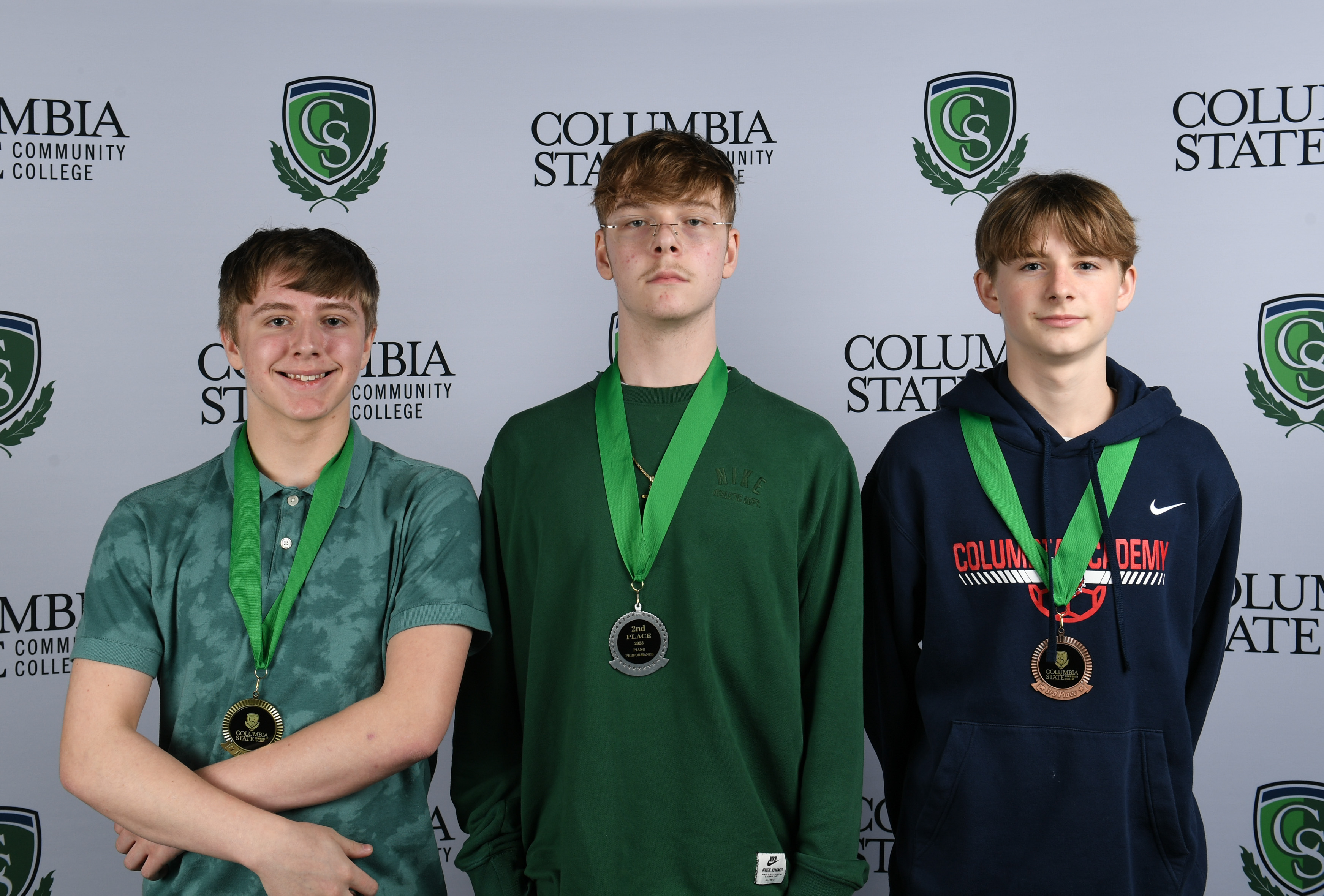 Piano Performance Winners (left to right): First place winner, Logan Bates of Spring Hill High School; second place winner, Timothy Merritt of Marshall County High School; and third place winner, Luke Tatum of Columbia Academy.