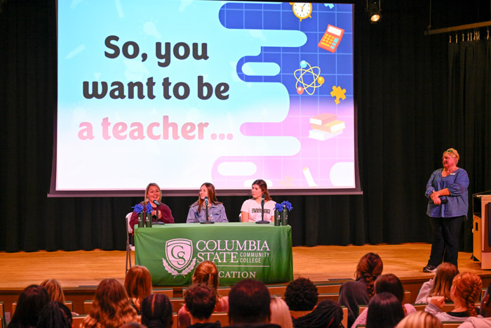 Panelists discuss what it takes to be a teacher at the Columbia State Williamson Campus "So, you want to be a teacher..." event