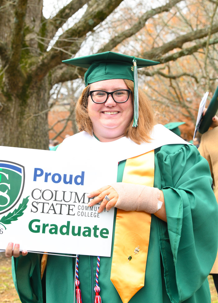 Summertown native Sarah Frazier graduated with an Associate of Science degree in business administration. A veteran of the United States Marine Corps, she was a member of the Student Veterans Organization and both Phi Theta Kappa and Sigma Kappa Delta honor societies. During her time at Columbia State, Frazier was honored with the Chancellor’s Commendation for Military Veterans award. Next, she plans to transfer to Middle Tennessee State University to earn a bachelor’s degree in business administration with hopes to one day open a candle-making business with her sister. “Columbia State has reiterated the importance of teamwork in and out of school which was originally taught to me by the Marine Corps,” she said. “I also now have a deeper understanding of what will be expected of me in the workplace. Columbia State has prepared me for the four-year university that I plan on attending after graduation by establishing the workload that will be expected of me continuing forward.”