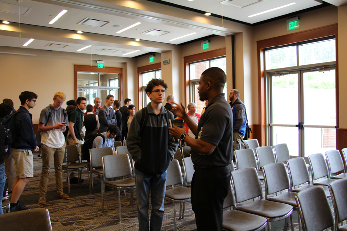 Marcus Magee interacting with Columbia State students.