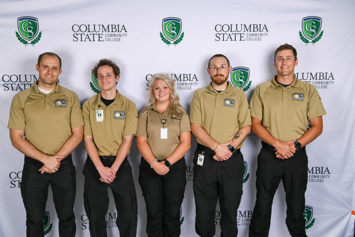 Pictured (left to right): Maury County paramedic graduates Tyler Strachan, Austin Haase, Kelsey Blackwood, Tyler Cooper and Warren Lipscomb.