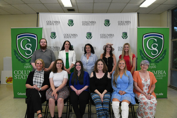 Lawrence County: Pictured (standing, left to right): Robert Drake Gentry received the Psychology Academic Discipline Award and an Academic Excellence Award for maintaining a 3.9-4.0 GPA; Aubrey Anne Clark received the Medical Informatics Academic Discipline Award; Andrea M. Burleson was honored for serving as Student Government Association senator for the Lawrence Campus; Ashley Nicole Hamlett was honored as a TRiO Student Support Services graduate; and Sara Beth Brown received an Academic Excellence Award for maintaining a 3.9-4.0 GPA. (Sitting, left to right): Bonnie Weaver received the Human Anatomy and Physiology Academic Discipline Award and the Leadership Award for the Lawrence Campus; Jolie Madalyn Owens received an Academic Excellence Award for maintaining a 3.9-4.0 GPA; Fallon Nicole Hobbs received an Academic Excellence Award for maintaining a 3.9-4.0 GPA; Anna Katherine Collier received the A.A.S. Business Management Academic Discipline Award; and Sandra A. Wall was honored for serving as Sigma Kappa Delta vice president. Not Pictured: Anisten G. Burleson received a TCCAA All-Academic Athletics Softball Award; Haven B. Davis was honored as a TRiO Student Support Services graduate; Meghan N. Escue was honored as a TRiO Student Support Services graduate; Allyson Claire Frazier received an Academic Excellence Award for maintaining a 3.9-4.0 GPA; Brooklyn Michele Gabel received a TCCAA All-Academic Athletics Softball Award; Zayne Madison Gay received an Academic Excellence Award for maintaining a 3.9-4.0 GPA; Daniel Blane Howell received the Respiratory Care Academic Discipline Award, an Academic Excellence Award for maintaining a 3.9-4.0 GPA, and was honored for being a member of Lambda Beta Honor Society; Jenna Brooke Huntley received an Academic Excellence Award for maintaining a 3.9-4.0 GPA; Rebecca Brooke Johnson was honored as a TRiO Student Support Services graduate; Rachel Anne Jones received an Academic Excellence Award for maintaining a 3.9-4.0 GPA; Samuel Don Jones received the Agriculture Academic Discipline Award; Anthony R. Kane was honored as a TRiO Student Support Services graduate; Mary Marston Law was honored as a TRiO Student Support Services graduate; Chloe Elizabeth Moore received the Communications Studies Academic Discipline Award; Diana Faith Moss received an Academic Excellence Award for maintaining a 3.9-4.0 GPA; Annalee Smith was honored as a TRiO Student Support Services graduate; Madison Leann Tidwell was honored as a TRiO Student Support Services graduate; Morgan Claire Welch received an Academic Excellence Award for maintaining a 3.9-4.0 GPA; and Gregory Rhett Yates received an Academic Excellence Award for maintaining a 3.9-4.0 GPA.