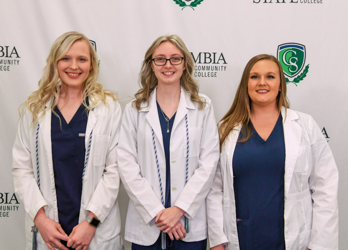Pictured (left to right): Lawrence County nursing graduates Chainey E. Brewer, Courtney L. Hull and Chelsea M. Legg.