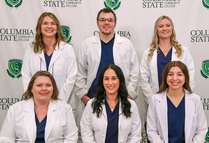 Pictured (standing, left to right): Williamson County nursing graduates Christin M. Marmol, Tanner Sprabary and Alexandria Place. (Sitting, left to right): Sarah E. Bond, Ivette N. Achinger and Kourtney Zurburchen. (Not pictured: Marleen R. Younan)