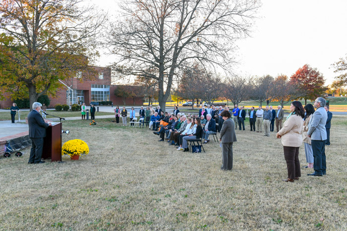 Columbia state Foundation Board Chair Mike Alexander speaks at the Constantine and Mary Vrailas Commons Naming Ceremony.