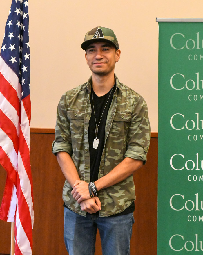 Joaquin Ortiz, Columbia State technical assistant of film crew technology, honored as a recipient of the 2022 Chancellor’s Commendation for Military Veterans.