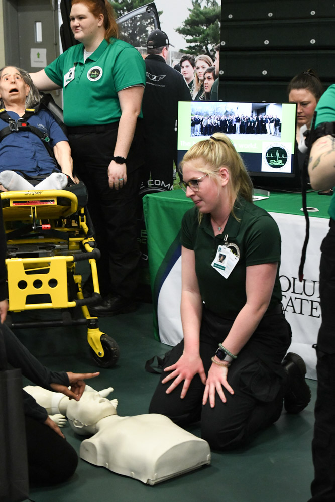 Columbia State Health Sciences tables at the 8th Grade Career Fair.