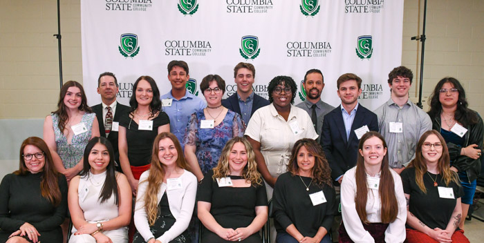 Photo Caption (DSC_2118): Williamson County: Pictured (standing, left to right): Annalesia Faith Matzirakis received the Academic Excellence award for maintaining a 3.9-4.0 GPA, was honored for serving as Student Government Association Vice President in Fall 2022 and Phi Theta Kappa Vice President of Service, was a nominee for the All-USA Academic Team and received the Carolyn Allred/Lewis Moore Outstanding Student award; Wilson Durham Myers received the Academic Excellence award for maintaining a 3.9-4.0 GPA; Alexa Lynn Gordon was honored for serving as the Student Government Association At Large House of Representatives in Fall 2022; Baron Charles Baril received the A.A.S. Business Management Academic Discipline Award; Alexa G. Coronado received the Academic Excellence award for maintaining a 3.9-4.0 GPA; Cody Stephens received the Radiologic Technology Academic Discipline Award; Zaria Coleman received the Theatre Arts Academic Discipline Award; Edwin Rivera received the Academic Excellence award for maintaining a 3.9-4.0 GPA; Jesse Cole Lampley was honored for serving as the Student Government Association At Large House of Representatives in Spring 2023 as well as received the Chemistry Academic Discipline Award and the Academic Excellence award for maintaining a 3.9-4.0 GPA; Ethan Vickers received the Computer Information Technology Academic Discipline Award and the Academic Excellence award for maintaining a 3.9-4.0 GPA; and Marina D. Villasenor Corte was honored for serving as the Student Government Association House of Representatives Campus Representative-Columbia Campus in Spring 2023. Sitting (left to right): April Douglas received the Academic Excellence award for maintaining a 3.9-4.0 GPA and was honored as a TRiO Student Support Services graduate; Annette Campos Camarena received the Academic Excellence award for maintaining a 3.9-4.0 GPA; Miranda J. Hart was honored for serving as the Student Government Association Senator for the Williamson Campus and as Phi Theta Kappa Public Relations Secretary, as well as received the Leadership Award for the Williamson Campus and the Academic Excellence award for maintaining a 3.9-4.0 GPA; Lydia Rose Knobloch was honored for serving as the Student Government Association At Large House of Representatives, Madam Chair in Spring 2023 and as Phi Theta Kappa President; Nicole Sanchez received the Academic Excellence award for maintaining a 3.9-4.0 GPA; Lauren Marie Redmon received the Spanish Academic Discipline Award; and Hannah Grace Riley received the Anthropology Academic Discipline Award. Not Pictured: Frances Barr, Shea Carangelo, Kennedi Christian, Victoria Cox, Mary Jo Hanks, Reese Harrub, Joshua Hastings, Sara Kastanteen, Campbell Lahman, Lyda Lee, Ella McClendon, Cassidy Porter, Emma Redmon, Katherine Simms, Sierra Sponsel, Jennifer Stein, Samantha Sturchio, Colin Sylvester, Chloe Walls, Cai Ward and Olivia Wynne-Dossat received Academic Excellence awards for maintaining a 3.9-4.0 GPA. David Bruce received the Philosophy Academic Discipline Award; Kayla Burns received the Art Academic Discipline Award; Daniel Dingeldein received the Sociology Academic Discipline Award and the Academic Excellence award for maintaining a 3.9-4.0 GPA; Samantha Dutton King received the A.A.S. Business Medical Office Administration Academic Discipline Award and the Academic Excellence award for maintaining a 3.9-4.0 GPA; Trevor Johnson received the Economics Academic Discipline Award; Jonathon Lovell received the Film Crew Technology Academic Discipline Award; Ashley Ruiz was honored as part of the All-Tennessee Workforce Pathway Academic Team; Isabelle Sequra received the Business Administration Academic Discipline Award; Judy Tizol received the Biology Academic Discipline Award; and Abigail Vance received a TCCAA All-Academic Athletics Soccer award and was honored as a Tennessee Board of Regents SOAR nominee.