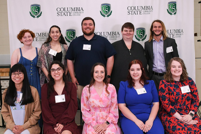 Lawrence County: Pictured (standing, left to right): Abby I. Harris received the U.S. History Academic Discipline Award; Lillianne M. Chavez was honored as a TRiO Student Support Services graduate; Matney Ryan Clifft was honored by the Leadership U Honors Society; Noah Tyler Doerflinger was honored for serving as Student Government Association senator for the Lawrence Campus; and Burcham Rook A. Bain received the Leadership Award for the Lawrence Campus. Sitting (left to right): Annakathryn Lillie Berry-Brown was honored for serving as the Phi Theta Kappa Vice President of Fellowship; Jenna M. Chavez was honored as a TRiO Student Support Services graduate; Caroline S. Pigg received the AST Early Childhood Education (Pre K-3) Academic Discipline Award and an Academic Excellence award for maintaining a 3.9-4.0 GPA; Kailyn May was honored for serving as the Student Government Association House of Representatives Campus Representative for the Lawrence Campus; and Alyxandrya Shay McLain was honored as a TRiO Student Support Services graduate. Not pictured: Tyme Bass, Elizabeth Beasley, Hannah Brewer, Tristin Brown and Quentin Shepperson were honored as TRiO Student Support Services graduates. Kimberly Putman and Delaney Smith both received Academic Excellence awards for maintaining a 3.9-4.0 GPA. Grant Burleson received a TCCAA All-Academic Athletics Baseball award; Halie Moon was honored for serving as Sigma Kappa Delta President and Secretary; Tara Williams was honored for serving as the Student Government Association At-Large House of Representatives; and Madison Tidwell was honored as a TRiO Student Support Services graduate and received an Academic Excellence award for maintaining a 3.9-4.0 GPA.