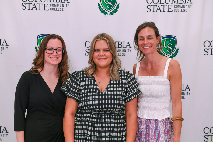 Hickman County: Pictured (left to right): Katie Marie Dunn received the Lambda Beta Honor Society Award; Alexis L. Underwood received the Lambda Beta Honor Society Award, the Respiratory Care Academic Discipline Award and received an Academic Excellence award for maintaining a 3.9-4.0 GPA; and Leslie Ezelle received the Nursing Academic Discipline Award and was honored by Leadership U Honors Society. Not pictured: Brandy Reed was honored as a TRiO Student Support Services graduate.