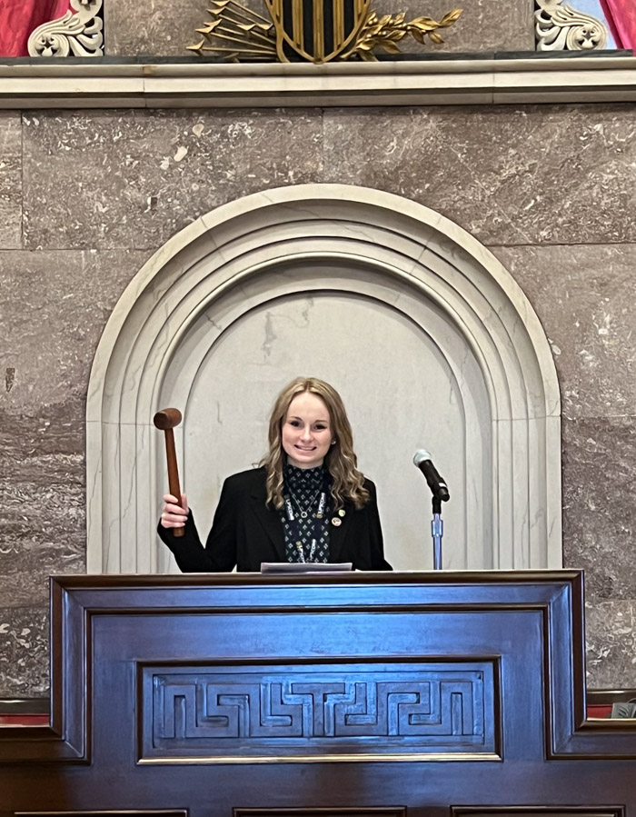 Columbia State student Hope Bone at the Tennessee Intercollegiate State Legislature 54th General Assembly.