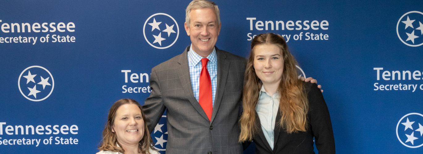 Pictured (left to right): Tia Lammert Miller, Columbia State student development coordinator; Tre Hargett, Tennessee secretary of state; and Sasha Erickson, Columbia State student government association president.