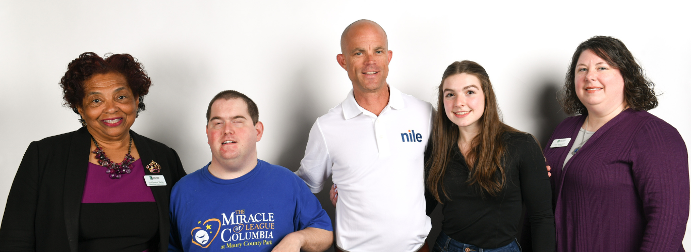 Pictured, (left to right): Dr. Christa Martin, Columbia State executive director for access and inclusion and Miracle League board advisor; H.K. Derryberry, Miracle League of Columbia board member; Andrew Ramer, Miracle League of Columbia Sponsorship Chairman; Annaleisa Matzirakis, Columbia State student and PTK vice president of service; and Cara Sutherland, Columbia State associate professor of mathematics and PTK advisor.