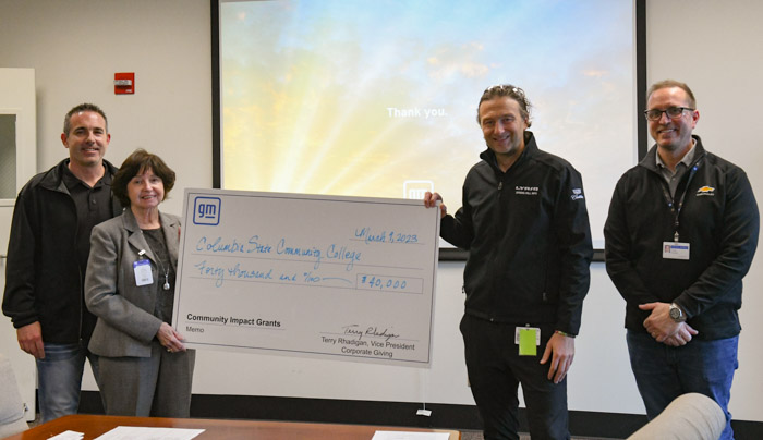 Pictured (left to right): Jason Spain, UAW Chairman - Local 1853; Dr. Janet F. Smith, Columbia State president; Anton Busuttil, General Motors plant executive director, GM Spring Hill vehicle assembly; and Jim Forystek, plant director, GM Spring Hill GPS.