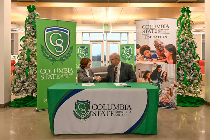 Pictured (left to right): Dr. Janet F. Smith, Columbia State president and Michael Adkins, director of schools for Lawrence County.