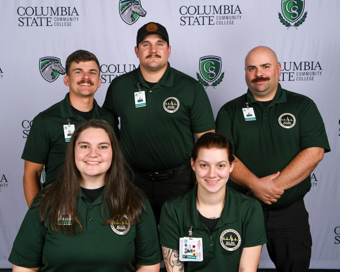 Pictured (standing left to right): Dickson County advanced emergency medical technician graduates Luke Mitchell, Heath Crabtree and Andrew Pentecost. Pictured (sitting left to right): Taylor Vineyard and Emma Johnson.