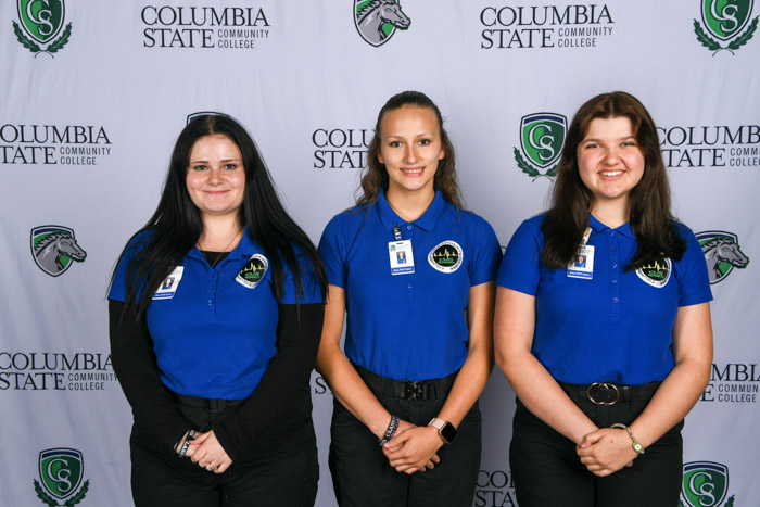 Pictured (left to right): Creek Wood High School dual enrollment emergency medical technician graduates Amber Crow, Caroline Ward and Emma Hartsfield. Not pictured: Rachel Auge and Brooklyn Luna.