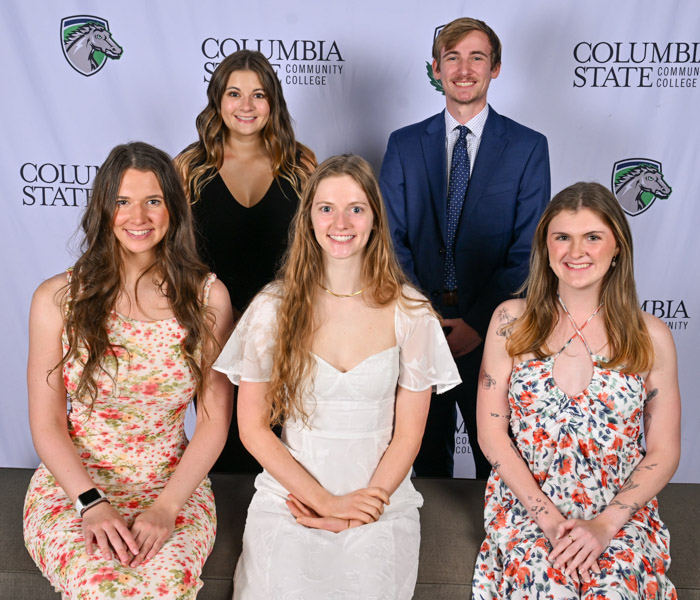 Pictured (standing left to right): Williamson County graduates Makenna Roman and Bobby Mueller. Pictured (sitting left to right): Audrey Burdge, Ashley Reed and Rebekah Maurer.
