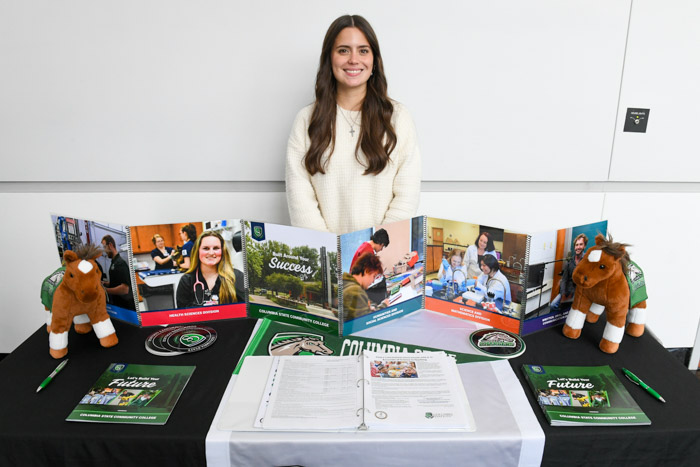 Kiara Simerly, Columbia State one stop customer service representative for Enrollment Services, represents Columbia State at the college fair. 