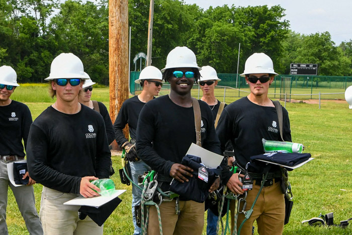 Pictured (left to right): 80-foot pole climb winners Cameron Nelms from Tullahoma in third place, Jaylun Wilks from Gallatin in second place and Hayden Brandon from College Grove in first place.