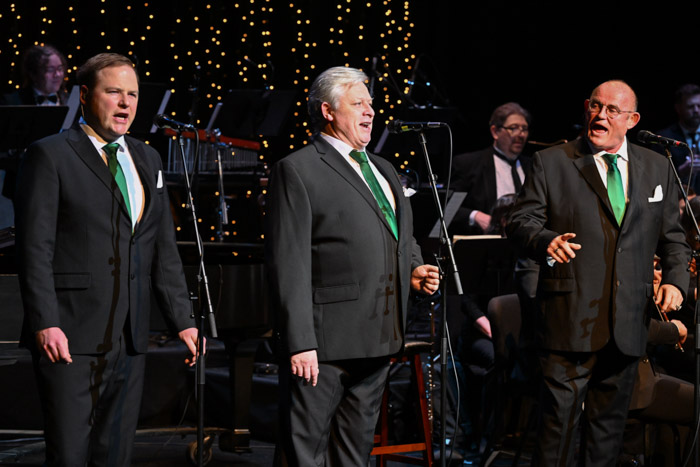 Pictured (left to right): Irish Tenors Patrick Hyland, Anthony Kearns and Dr. Ronan Tynan perform alongside an 18-piece orchestra at Columbia State’s Cherry Theater.