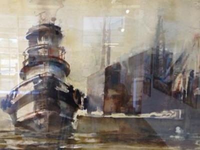 painting of tug boat
