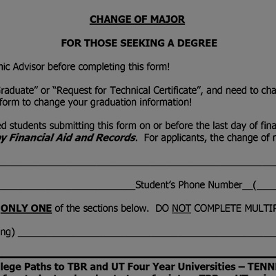 click to open change of major form