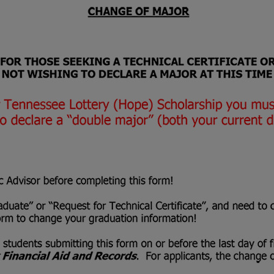 click to open change of major form