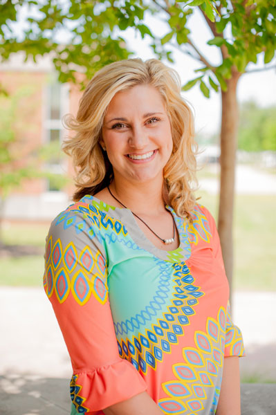 Blond lady with colorful dress