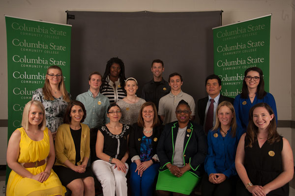 A group of Columbia State Students smile for student honors photo