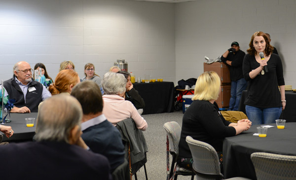 Megan Walsh, student, speaks at breakfast for donors