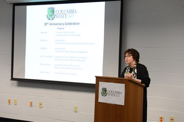 Dr. Janet F. Smith, Columbia State president delivers a brief history of the Clifton campus 