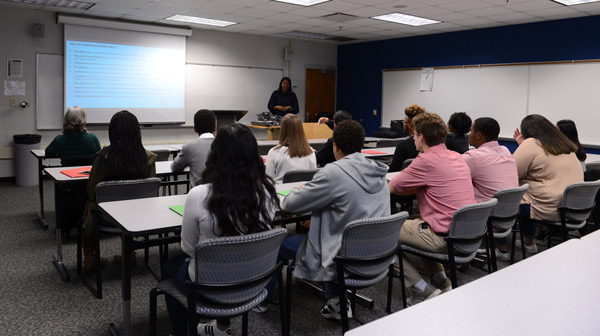 Tunisia Scott talks to high school students