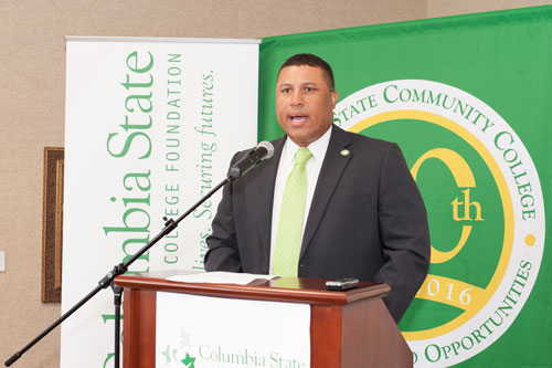 Man giving speech at podium