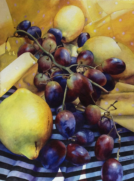 Lemons-and-Grapes Painting of Lemons and Grapes