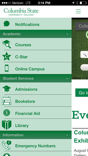 Mobile App Menu Mobile App Menu Screen