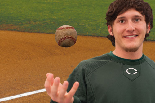 Riley Baseball player tossing a ball.