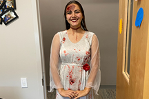 Student in "bloody" wedding dress