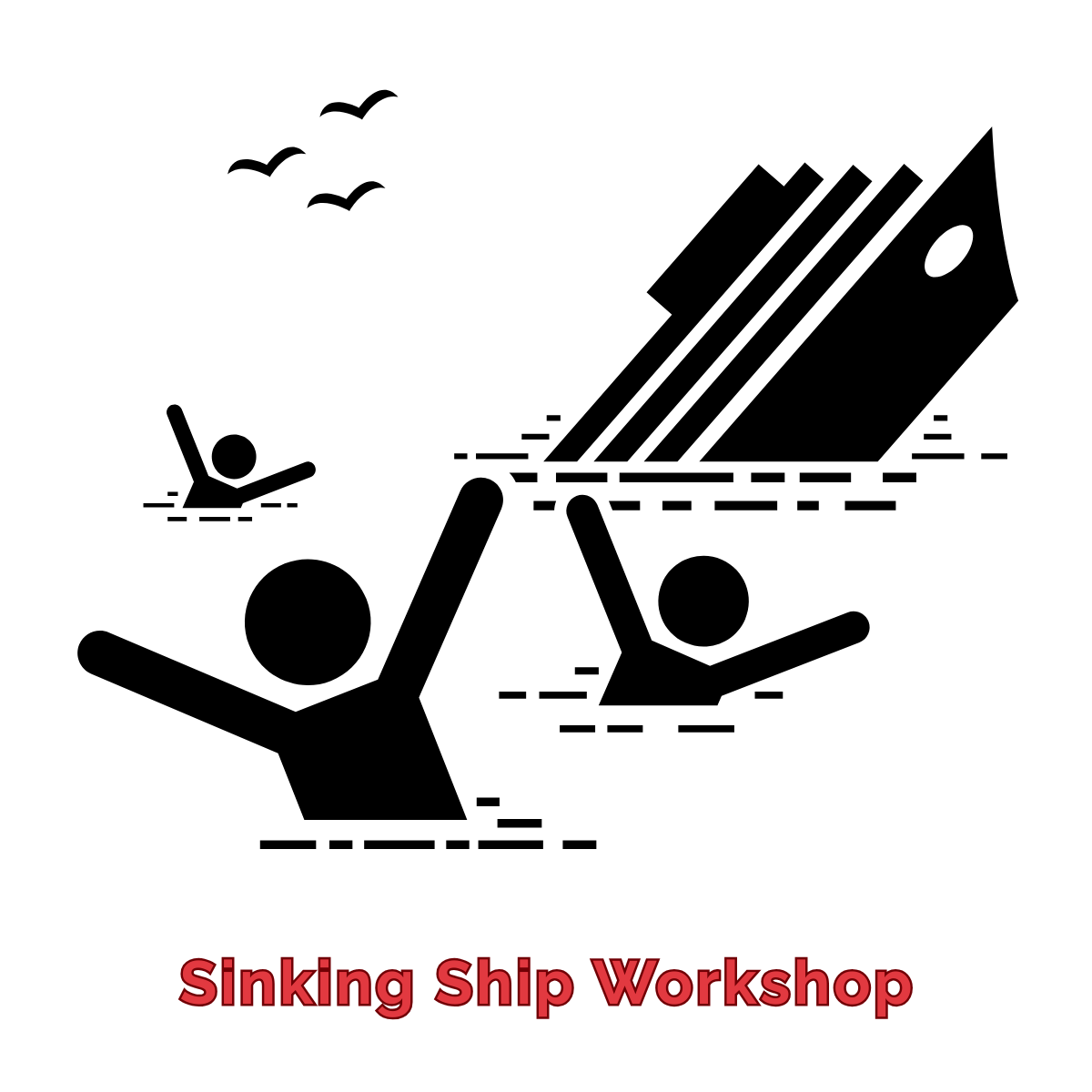 graphic of sinking ship with people in water