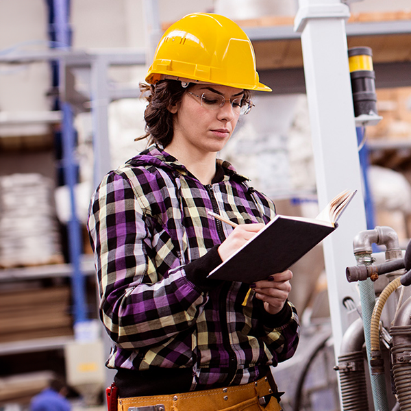 young woman checking equipment