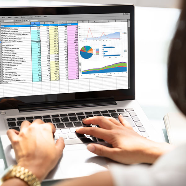 woman working on spreadsheet on laptop